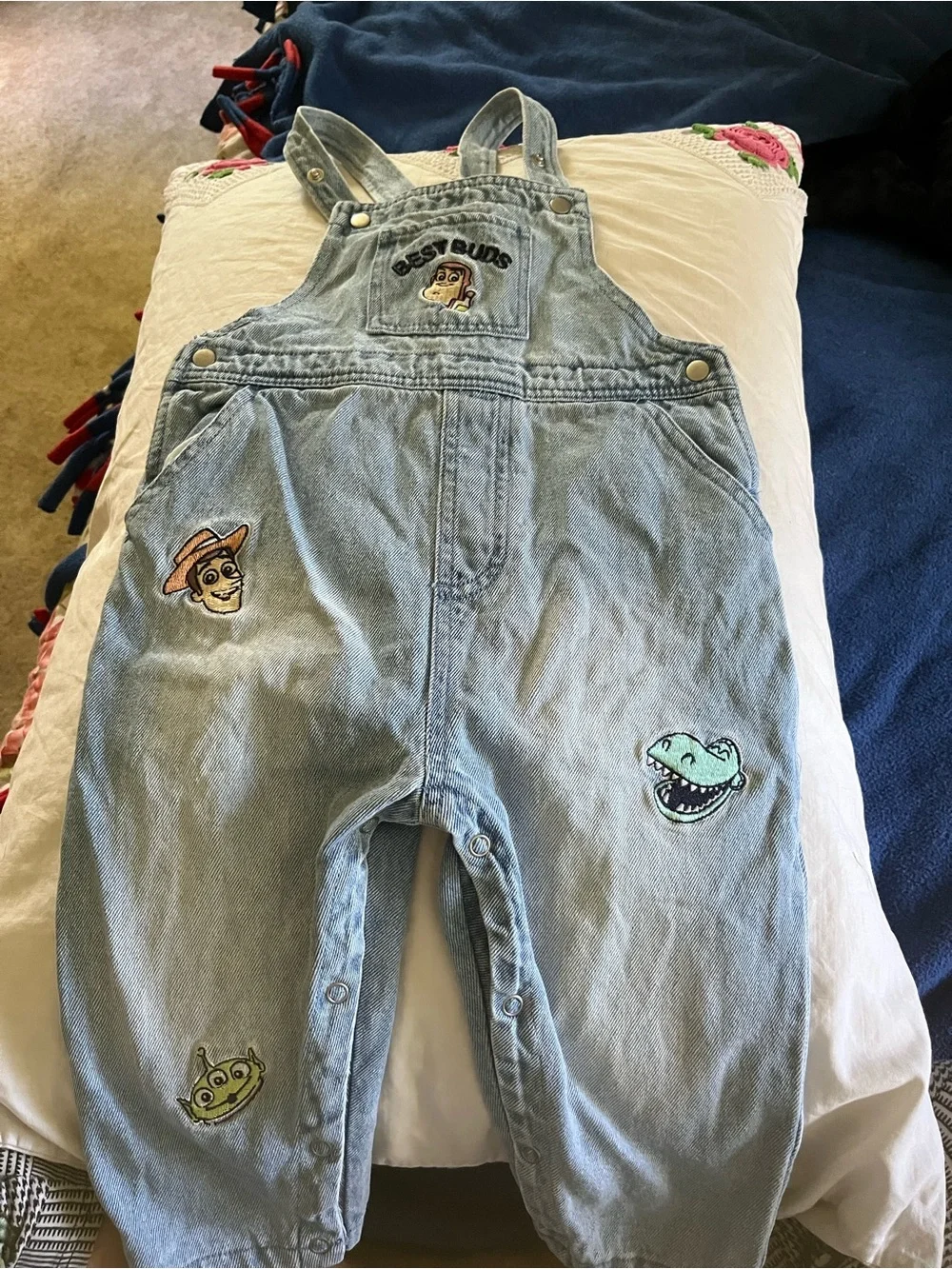 Carter's Light Blue Denim Overalls with Toy Story Patches